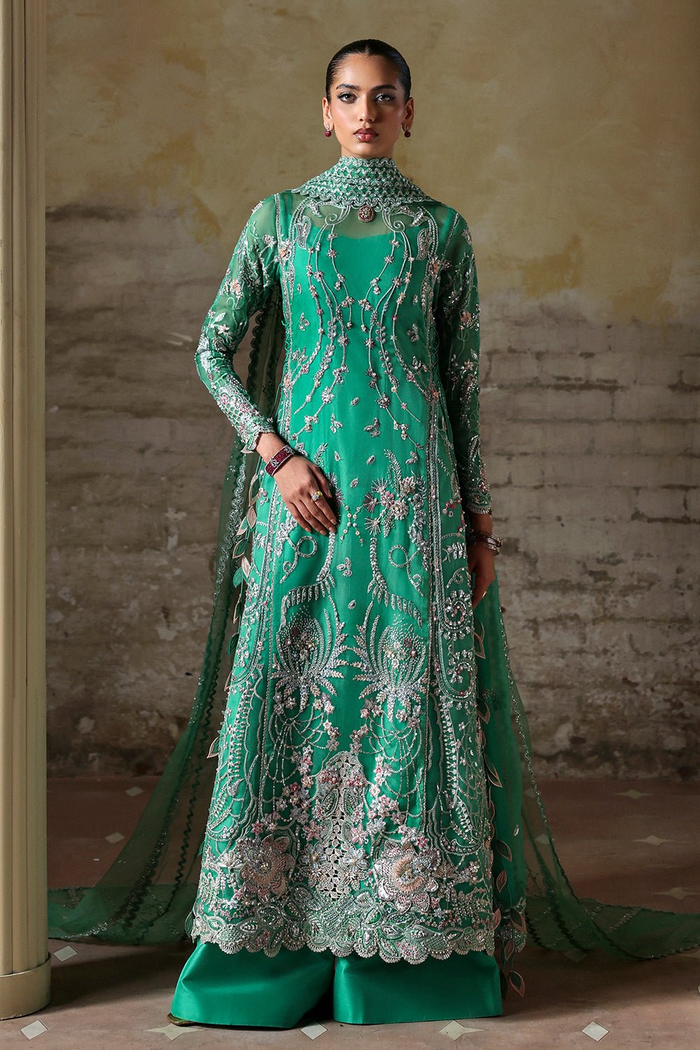 Soraya Maristella Hand Embellished Net Bridal Maxi - Embroidered Back & Daman Silhouette Detailing | IQNAZ