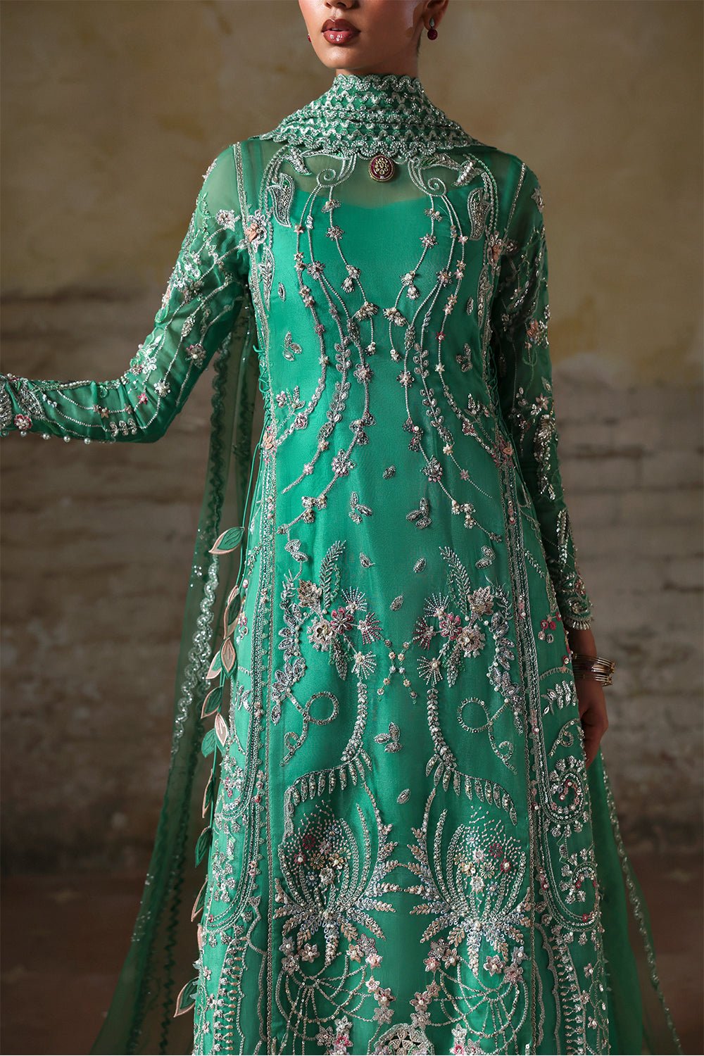 Soraya Maristella Hand Embellished Net Bridal Maxi - Four-Sided Embroidered Dupatta & Pallu Border | IQNAZ