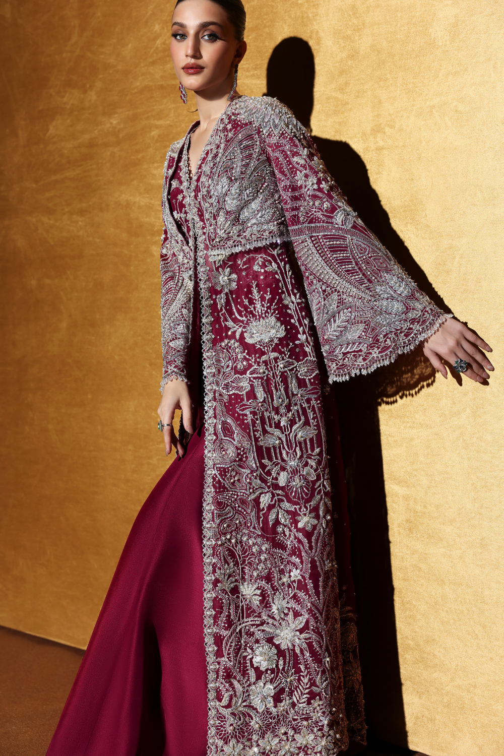 Soraya Rhenza Hand Embellished Net Bridal Maxi – Model Front View Soraya Rhenza Hand Embellished Net Bridal Maxi - Model Front Look | Pakistani Designer Replica Wholesale | IQNAZ