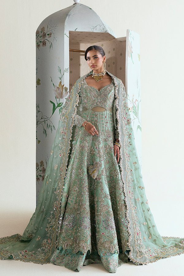 Suffuse Iris Couture Ashal D Hand Embellished Organza Party Wear Suit - Model Front Look | Pakistani Designer Replica Wholesale | IQNAZ